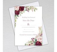 Webspectations Burgundy Wedding Vow Renewal Save the Date Cards with Envelopes - Elegant Rose & Eucalyptus with Burgundy & Maroon Tones, Vow Renewal Save the Date Invites (Pack of 20 with Envelopes)
