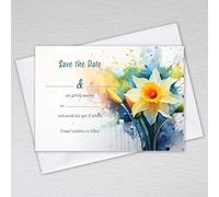 Webspectations Daffodil Save the Date Cards with Envelopes Welsh Yellow Flower/Save the Day Invitations: Floral Watercolour Daffodil Save the Date Invites (Pack of 50 with Envelopes)