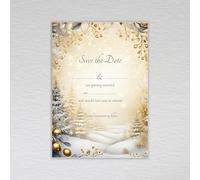 Webspectations Golden Winter Save the Date Cards/Wedding Save the Day Invitations/Snowy Forest Trees and Eucalyptus Leaves: Golden Winter Save the Date Invites (Pack of 20 without Envelopes)