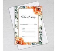 Webspectations Hen Party Invitations with Envelopes: Burnt Orange Floral Hen Party Invites (Pack of 20 with Envelopes)