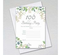 Webspectations Pack of 100th Birthday Party Invitations with Envelopes: Eucalyptus Hundredth Invites (Pack of 50 with Envelopes)