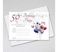 Webspectations Pack of 50th Birthday Party Invitations with Envelopes: Red, Blue, Silver Fiftieth Invites for Male & Female Birthday Parties: 50th Birthday Invites (Pack of 50 with Envelopes)