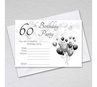 Webspectations Pack of 60th Birthday Party Invitations with Envelopes for Men: Black & Silver Sixtieth Invites for Male Birthday Parties: 60th Birthday Invites (Pack of 50 with Envelopes)