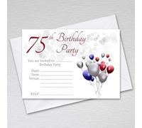 Webspectations Pack of 75th Birthday Party Invitations with Envelopes: Red, Blue, Silver Seventy-Fifth Invites for Male & Female Birthday Parties: 75th Birthday Invites (Pack of 20 with Envelopes)