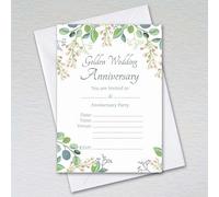 Webspectations Pack of Golden Wedding Anniversary Invitations with Envelopes: Eucalyptus Golden Wedding Anniversary Invites (Pack of 20 with Envelopes)