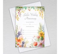 Webspectations Pack of Golden Wedding Anniversary Party Invitations with Envelopes: Vibrant Wildflower Golden Wedding Anniversary Invites (Pack of 50 with Envelopes)