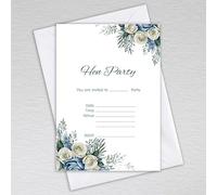 Webspectations Pack of Hen Party Invitations with Envelopes: Dusty Blue Rose Hen Party Invites (Pack of 20 with Envelopes)