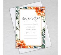 Webspectations Pack of RSVP Cards with Envelopes: Burnt Orange Floral Wedding RSVP Cards (Pack of 20 with Envelopes)