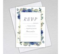 Webspectations Pack of RSVP Cards with Envelopes: Navy Rose with Dusty Blue Eucalyptus Wedding RSVP Cards (Pack of 50 with Envelopes)
