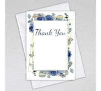 Webspectations Pack of Thank You Cards with Envelopes / A6 Postcard Style Non-folded Notecards: Navy Rose with Dusty Blue Eucalyptus Wedding Thank You Cards (Pack of 20 with Envelopes)