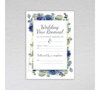 Webspectations Pack of Wedding Vow Renewal Invitations: Navy Rose with Dusty Blue Eucalyptus Wedding Vow Renewal Invites (Pack of 50 without Envelopes)