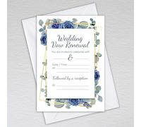 Webspectations Pack of Wedding Vow Renewal Invitations with Envelopes: Navy Rose with Dusty Blue Eucalyptus Wedding Vow Renewal Invites (Pack of 50 with Envelopes)