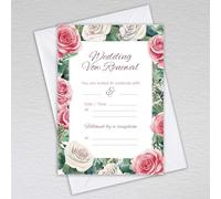 Webspectations Pack of Wedding Vow Renewal Invitations with Envelopes: Pink Rose Wedding Vow Renewal Invites (Pack of 50 with Envelopes)