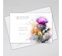 Webspectations Scottish RSVP Cards with Envelopes for Weddings & Party Events with the National Flower of Scotland Theme: Scottish Thistle Wedding RSVP Cards (Pack of 50 with Envelopes)