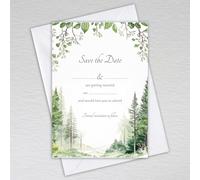 Webspectations Woodland Save the Date Cards with Envelopes/Wedding Save the Day Invitations/Tree Themed: Green Forest Save the Date Invites (Pack of 20 with Envelopes)