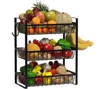 Webtrylics Fruit Basket for Kitchen Counter,Fruit Bowl,Countertop Organizer for Onion Bread and Snack Storage,Heavy Duty Metal Fruit Stand Holder with Liners (3 Tier)