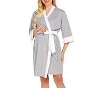 Webuyii Maternity Nursing Robe 3 in 1 Labor Delivery Nursing Nightgown Hospital Breastfeeding Bathrobes Grey XXL