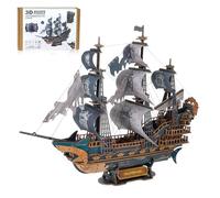WEBYEARO 3D Wooden Puzzles for Adults, Vintage Shark Pirate Ship Model Kits for Adults, DIY 3D Puzzle Sailboat Kit for Desk Shelf Decor, Wooden Puzzle Gift for Pirates Fans Craft Lovers