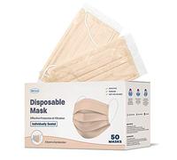 WeCare Disposable Face Mask Individually Wrapped - 50 Pack, Nude Face Masks - Soft on Skin - 3 Ply Protectors with Elastic Earloops - Latex Free, Non Woven, Single Use - Effective Filtration