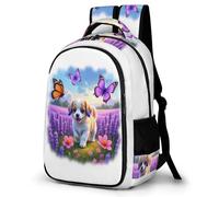 WECECE 16.5 Inch Cute Puppy School Bag for Boys Girls Age 7-11 and 13 Year Olds Kids Butterfly Pattern Bookbag, Trendy Durable Bookbag for Junior School Outdoor Travel and Spring Trip