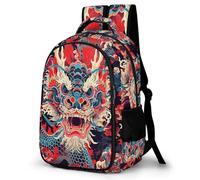 WECECE 16.5 Inch Dragon Backpack for Boys Girls Ages 10-15, Kids Dragon Chinese Style Backpack, Trendy Durable School Bag for Primary to Secondary Travel Outdoor and Day Trips