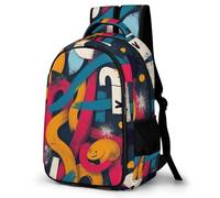 WECECE 16.5 Inch Graffiti Backpack for Boys Girls 7-12 Years Kids Colourful Motif Daypack, Cool Durable Bookbag for Primary School Outdoor Travel and Spring Trip