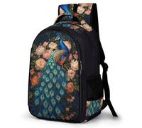 WECECE 16.5 Inch Peacock Motif Backpack for Boys Girls Ages 10-15, Kids Animal Peacock Backpack, Trendy Durable School Bag for Primary to Secondary Travel Outdoor and Day Trips