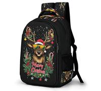 WECECE 16.5 Inch Reindeer Christmas Backpack for Boys Girls Ages 10-15, Kids Deer Motif Back pack, Lightweight Refrigerator Door Rucksack for Year 4-8 School Travel and Outdoor