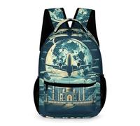 WECECE Aeroplane School Backpack Nursery Primary Kids Children for Boys Age 7 Moon Motif Rucksack for Girls Year 3 with Front Pocket Backpack Books Water Bottle Class Daily Use