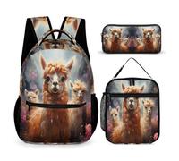 WECECE Alpaca Backpack School Supplies Bundle for Children 8-10 Years, Animal Theme Backpack with Pencil Case and Lunch Bag Year 7 for Boys Sports Clubs Holiday Travel and Daily Carry