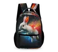 WECECE Animal Bunny Rucksack Year 5 Primary Kids Students for Boys Girls Age 13 Cute Rabbit Daypack Lightweight Printed Backpack Front Pocket Side Pockets Outdoor Day Trips