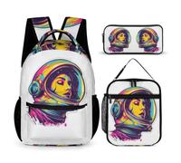 WECECE Astronaut School Bag Set with Pencil Case and Lunch Bag for Kids Age 6, Spacemen Backpack 3 Piece Set Year 6 for Girls School Journeys Learning Sessions and Holiday Travel