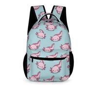 WECECE Axolotl School Bag Children for Boys Girls 9-13 Years Salamander School Backpack Years 2-5 Primary Kids Lightweight Rucksack Front Pocket Side Pockets Autumn Trip Daily Use