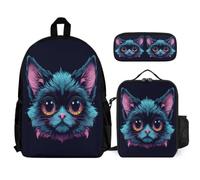 WECECE Backpack Bat Flying Squirrel 3-Piece School Backpack Set with Lunch Bag Pencil Case for Girls Boys Age 13 Year 8, Student Essentials for Sports Clubs and Travel