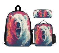 WECECE Backpack Bear Pattern with Lunch Box Pencil Case for Children Age 7, School Bag Animal Print with Lunch Box Pencil Case Year 7 for Young Learners Sports Clubs and Holidays