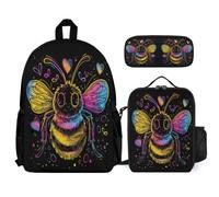 WECECE Backpack Bee 3 Piece Set with Lunch Box Queen Bee Pencil Case for Secondary Students Age 10 Year 12, Organised School Collection for Travel