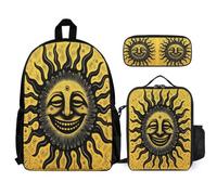 WECECE Backpack Bohemian Sun Set with Pencil Case and Lunch Bag for Boys Age 10, Book Pack Sun God with Lunch Tote and Pencil Case Year 1 for Young Learners Study Sessions Travel