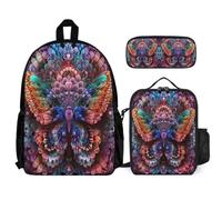 WECECE Backpack Butterfly 3 Piece Set for Kids 8-10 Years, Backpack Colourful with Pencil Case and Lunch Bag Year 3-5 for Girls Outdoor Learning and Travel
