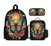 WECECE Backpack Butterfly School Supplies Bundle with Lunch Bag Colourful and Pencil Case for Children 8-10 Years Year 3-5, Practical Carry Collection for Study and Excursions