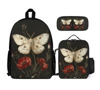 WECECE Backpack Butterfly School Supplies Bundle with Lunch Tote Colourful Pencil Case for Teenagers Age 13 Year 8, Organised Student Collection for Activities