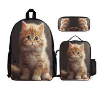 WECECE Backpack Cat 3 Piece Set with Lunch Box Cute Kitten Pencil Case for Secondary Students Age 10 Year 12, Organised School Collection for Travel