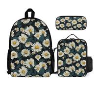 WECECE Backpack Chamomile Daisy 3 Piece Set with Lunch Box Flower Pencil Case for Secondary Students Age 10 Year 12, Organised School Collection for Travel