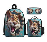 WECECE Backpack Cheetah with Lunch Box Pencil Case for Girls Age 9, School Bag Animal 3D Leopard School Supplies Bundle Year 2-4 for Girls Study Sessions and Travel