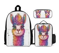 WECECE Backpack Cute Alpaca 3-Piece School Backpack Set with Lunch Bag Animal Print Pencil Case for Girls Boys Age 13 Year 8, Student Essentials for Sports Clubs and Travel