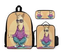 WECECE Backpack Cute Alpaca 3 Piece Set for Kids Age 7, Book Pack Animal Print with Lunch Tote and Pencil Case Year 7 for Girls Daily Carry and Trips