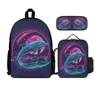 WECECE Backpack Dolphin School Supplies Bundle with Lunch Tote Sea Creature and Pencil Case for Girls Boys Age 12 Year 7, Practical Student Organiser for Sports