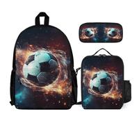 WECECE Backpack Football 3 Piece Set for Kids 8-10 Years, Backpack Soccer with Pencil Case and Lunch Bag Year 3-5 for Girls Outdoor Learning and Travel