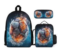 WECECE Backpack Football 3 Piece Set with Lunch Box Soccer Pencil Case for Secondary Students Age 10 Year 12, Organised School Collection for Travel