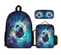 WECECE Backpack Football Pattern 3 Piece Set for Kids 8-10 Years, Backpack Soccer with Pencil Case and Lunch Bag Year 3-5 for Girls Outdoor Learning and Travel