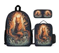 WECECE Backpack Fox 3 Piece Set for Kids 8-10 Years, Backpack Animal Theme with Pencil Case and Lunch Bag Year 3-5 for Girls Outdoor Learning and Travel